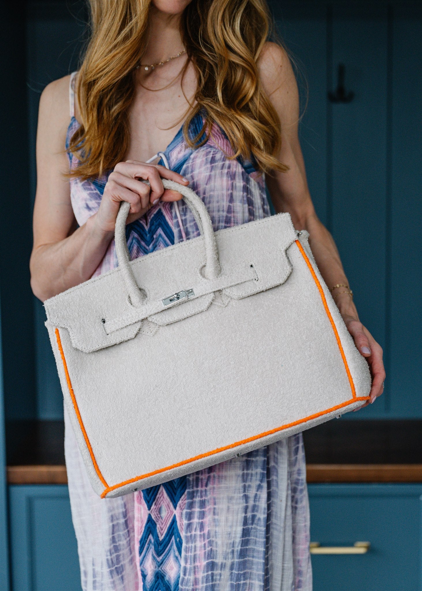 Tote Bag- Terry Cloth (Khaki-Orange)