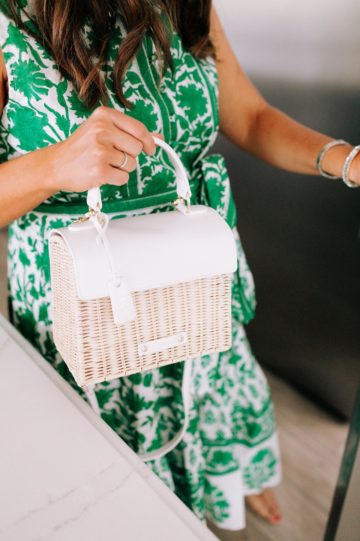 White and Wicker Mini Lunch Box Insulated Purse