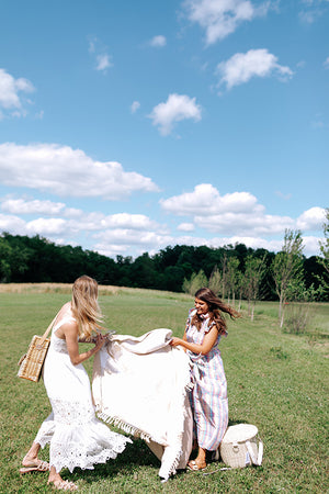 Picnic Blanket With Harness - Blue and White