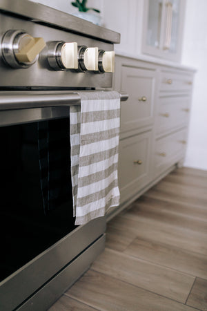 Olive Stripe French Linen Towels