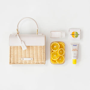 White and Wicker Mini Lunch Box Insulated Purse