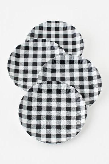 Black Gingham "Paper" Plate - Set of 4