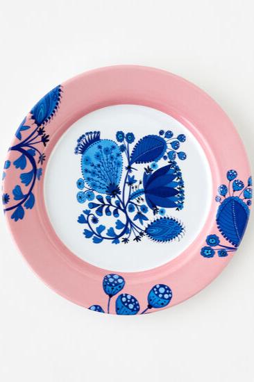 Blue + White with Pink Border Plate-Set of 4